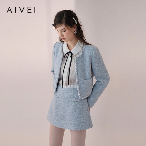 AIVEI欣贺艾薇2026春季小香风短外套名媛千金粗花呢外套XSV1W09B
