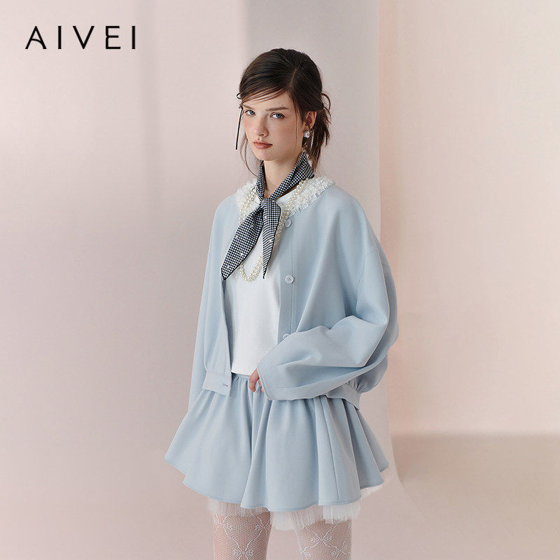 AIVEI欣贺艾薇2026春季新少女减龄木耳边钉珠长袖外套XSV1W04B