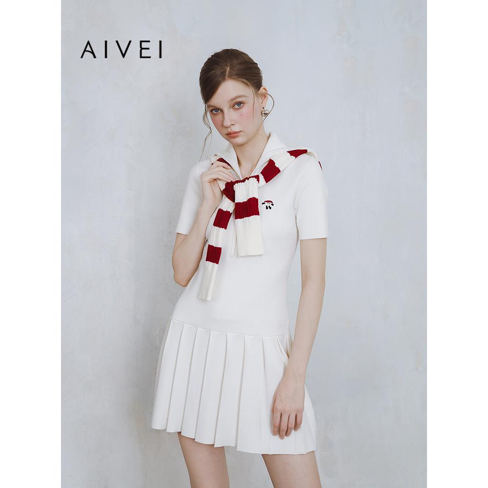 【高尔夫系列】AIVEI欣贺艾薇2025春季运动POLO领针织百褶连衣裙