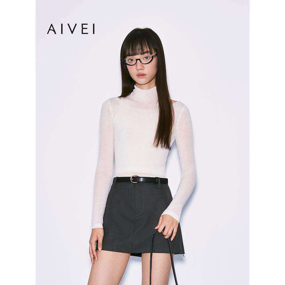 AIVEI欣贺艾薇2025冬季两穿式半高领背心长袖针织衫套装XRV7M21A
