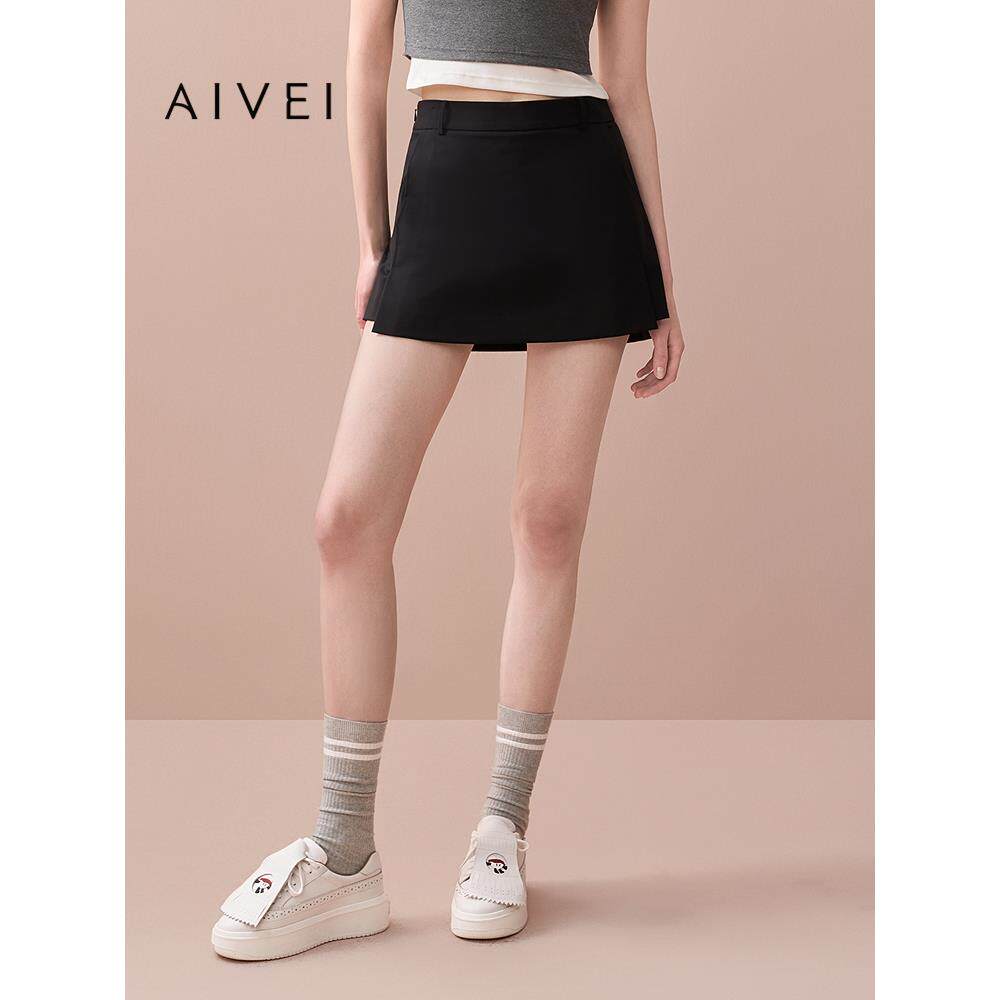 AIVEI欣贺艾薇2025秋季新气质高腰显瘦侧开叉A字半身裙XRV5Q38A