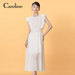 Caroline卡洛琳2025夏季新款法式蕾丝拼接飞袖连衣裙ECRFBA02