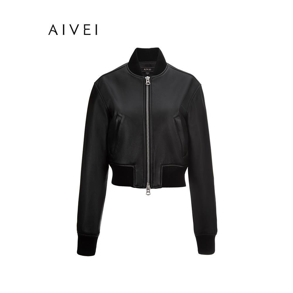 AIVEI欣贺艾薇2025秋季男友风复古酷帅机车皮衣飞行夹克XRV5W31B