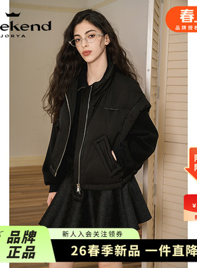 卓雅周末2024冬季新款酷黑高领拉链口袋短款羽绒背心马甲Q261049C