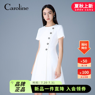Caroline卡洛琳2025秋季 連衣裙ERC4L12C 氣質(zhì)斜襟收腰短袖 新款