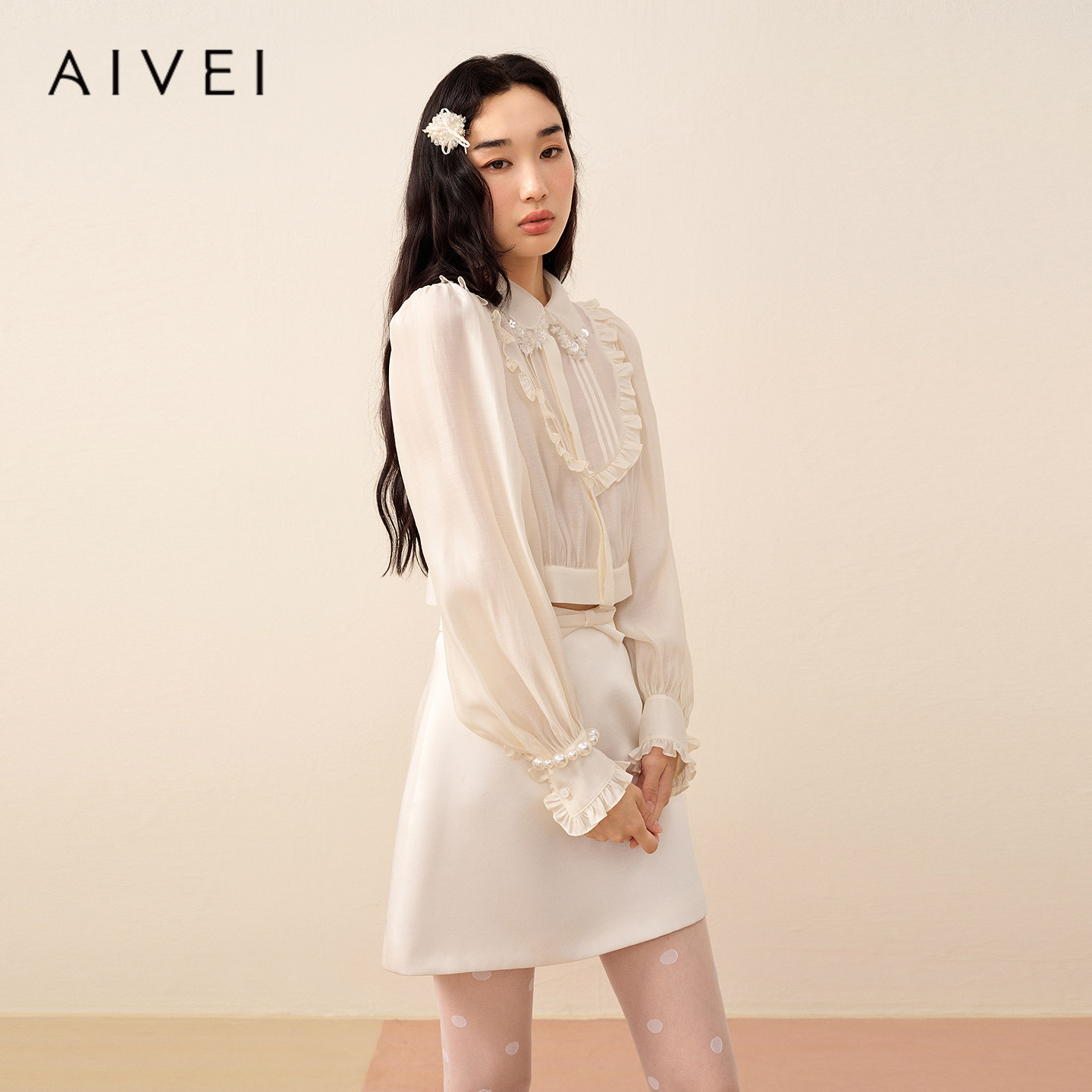 AIVEI欣贺艾薇2026早秋新温柔淑女上衣气质通勤雪纺衬衫XSV5C01B