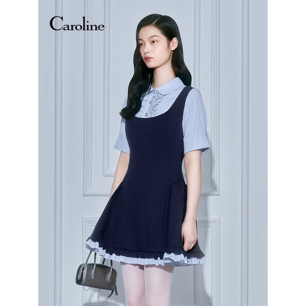 Caroline卡洛琳2026春季新款学院风拼接假两件连衣裙ESC1L03C