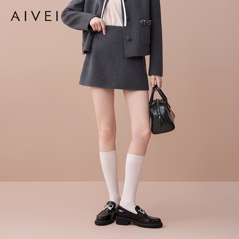 AIVEI欣贺艾薇2025秋季气质通勤小香风羊毛A字裙毛呢短裙XRV5Q10A