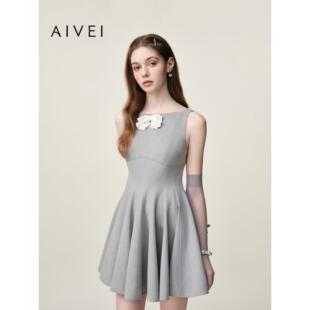 AIVEI欣贺艾薇2026夏季新格雷千金小灰裙气质无袖连衣裙XSV3L02B