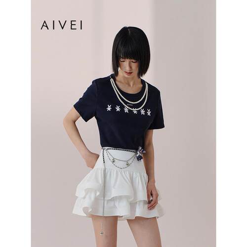 AIVEI欣贺艾薇2026春夏新少女清新兔子印花正肩短袖T恤XSV1T01C
