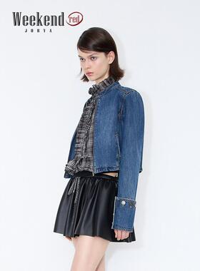卓雅周末2026春季新款复古摇滚圆领拉链水洗牛仔短外套女XSW0W13C