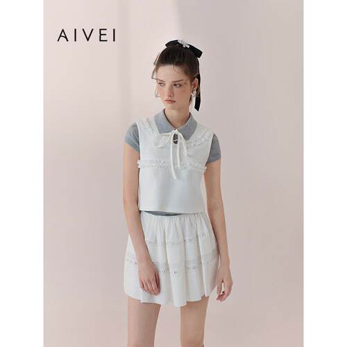 AIVEI欣贺艾薇2026春夏减龄甜妹小香风木耳无袖背心上衣XSV1S05B
