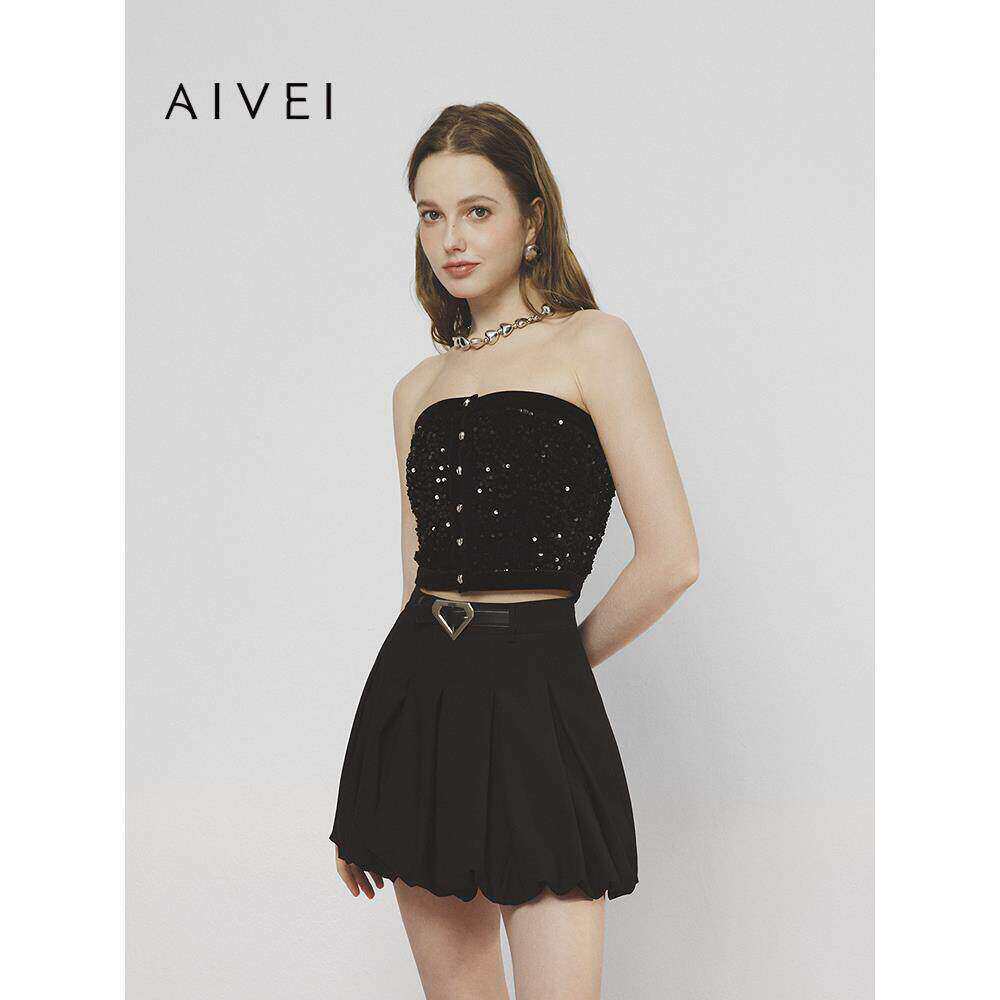 AIVEI欣贺艾薇2025春夏高级感内搭可外穿亮片抹胸上衣S7180612