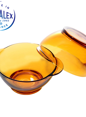 法国DURALEX多莱斯琥珀色双耳碗玻璃碗耐热碗碟环保微波炉加热