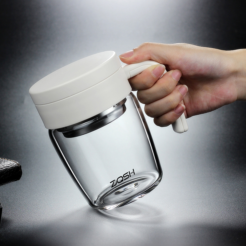 单层大容量带把手玻璃杯泡茶家用水杯子滤网女士高颜值喝水办公室