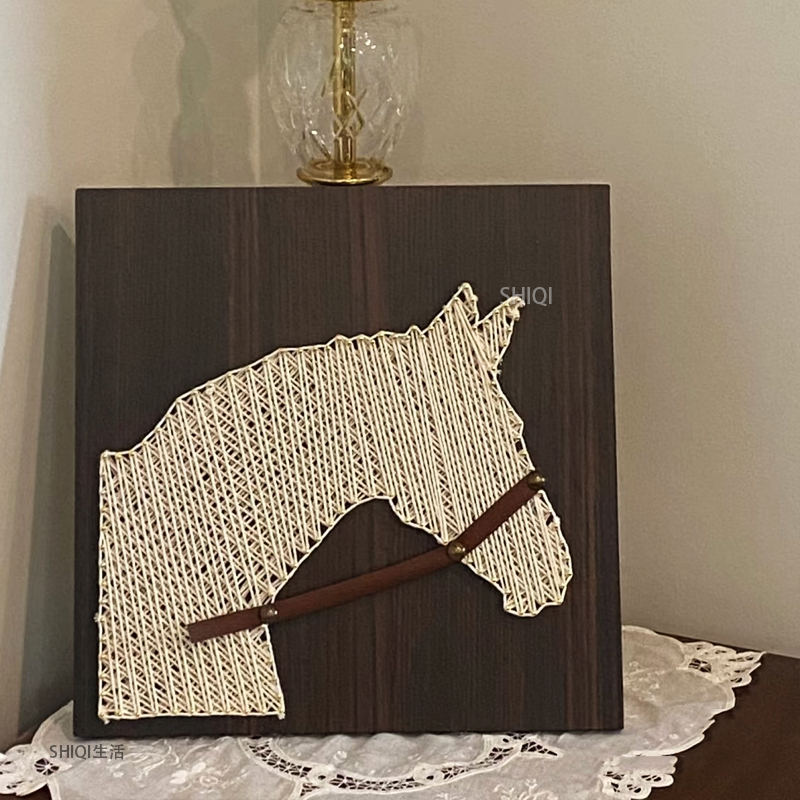 新中式装饰画马头钉子画钉线画diy手工弦丝画立体材料包创意礼物图片