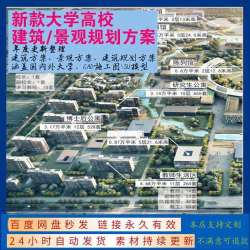 大学高校建筑设计学校规划方案校园景观文本CAD施工图SU模型素材
