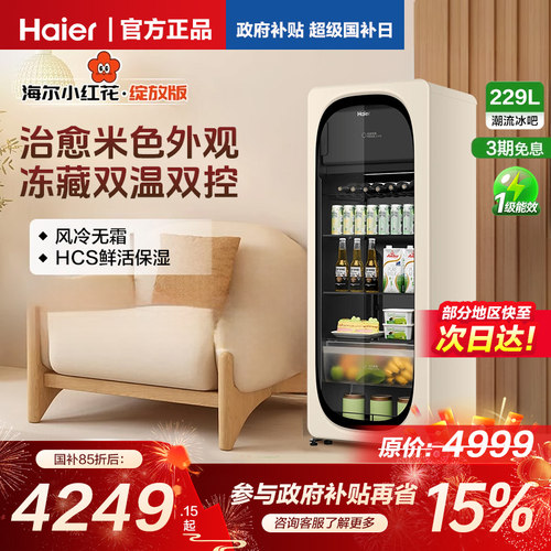 新品海尔229升元气冰吧小型冷藏保鲜家用客厅茶叶饮料柜冷冻冰箱