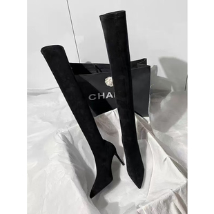 过膝高跟长靴子女2025秋冬新款绒面套筒瘦瘦靴高筒细跟长筒靴