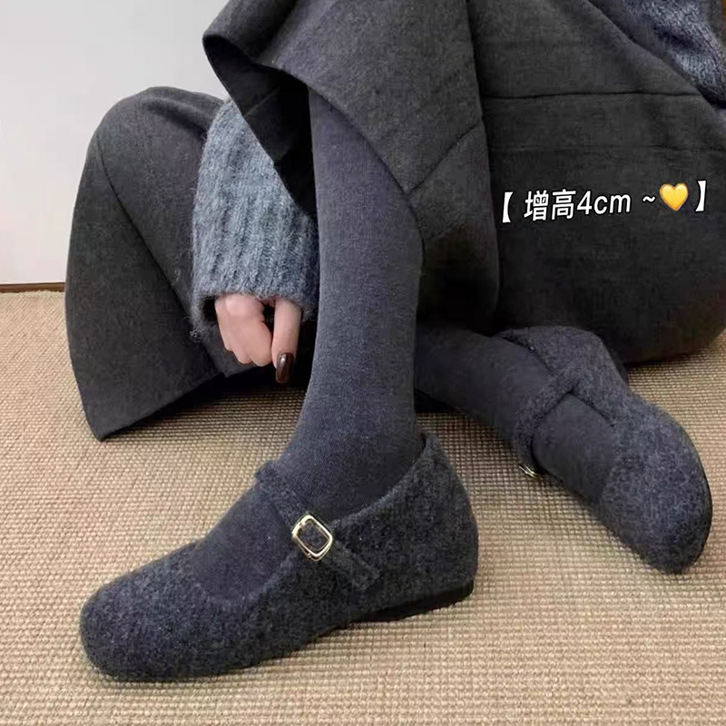 采采乐希平底内增高加绒毛毛单鞋