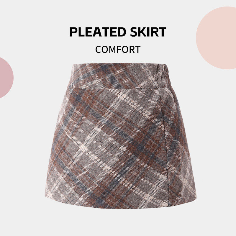 女童包臀裙秋冬毛呢子半身裙美拉德格纹韩版短裙学生复古A字裙子