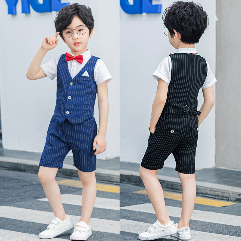 儿童西服男童礼服夏季短袖马甲套装走秀演出服小西装宝宝周岁生日