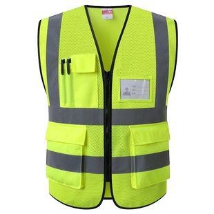 极安反光背心施工透气网布环卫安全防护马甲工地绿色骑行荧光黄色