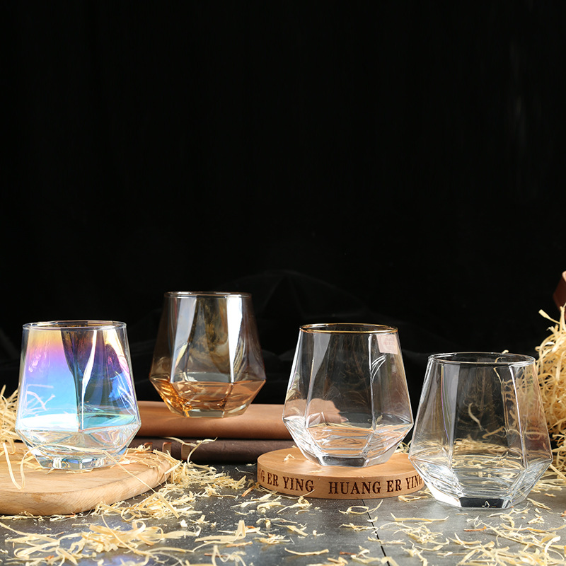 网红六棱玻璃杯炫彩威士忌杯