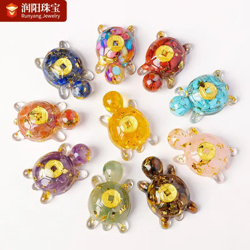 天然水晶滴胶碎石乌龟树脂工艺品