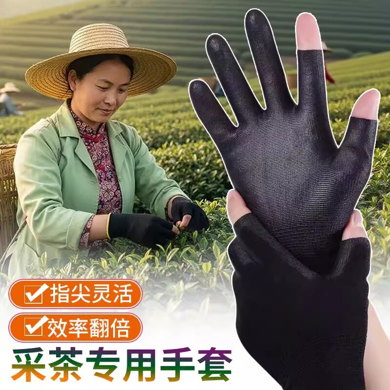 摘茶叶手套男薄款快递打包干活采茶露两指工作触屏女士专用小码S