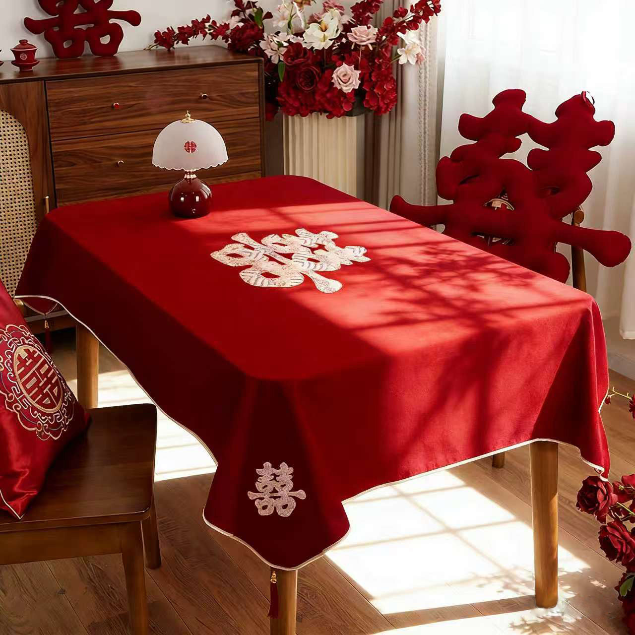 结婚专用茶几红色桌布轻奢高级感客厅餐桌布台布装饰新婚房间布置