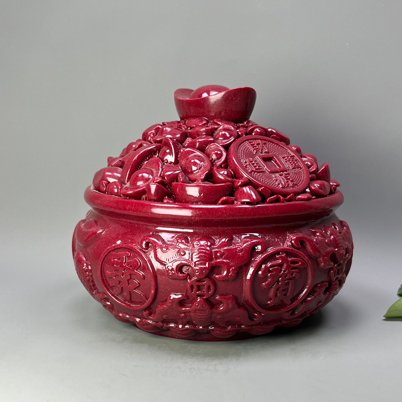 朱砂直播货源紫金砂聚宝盆招财摆件书房客厅居家摆台