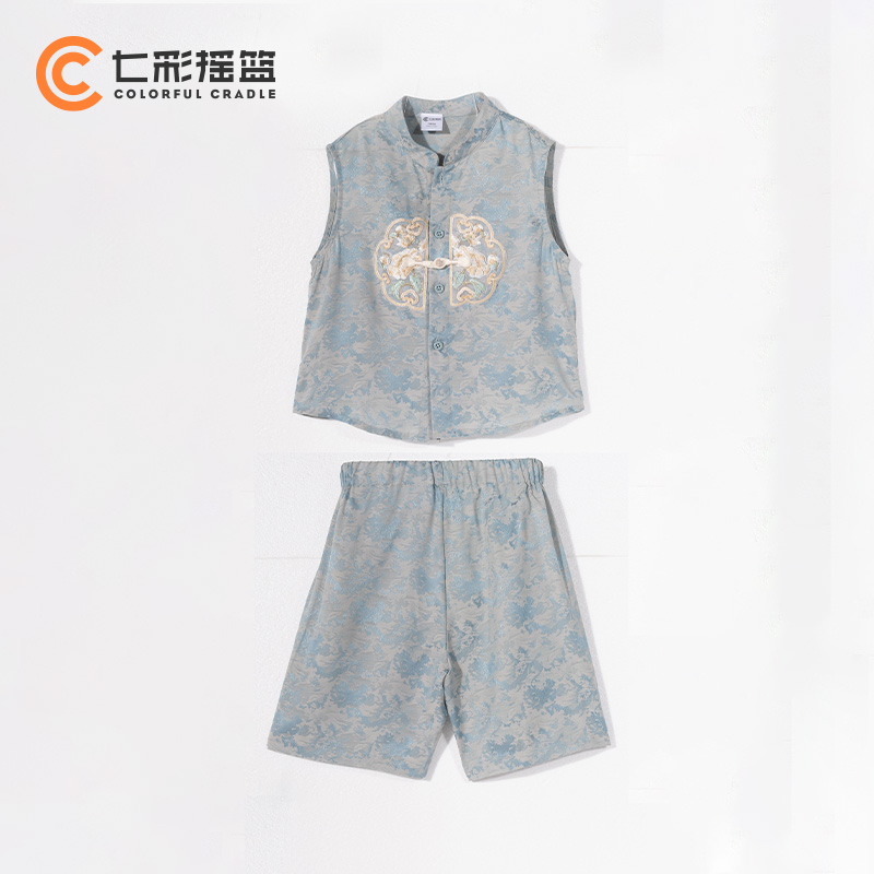 七彩摇篮夏季套装儿童新中式复古休闲短袖套装 1KB52301D