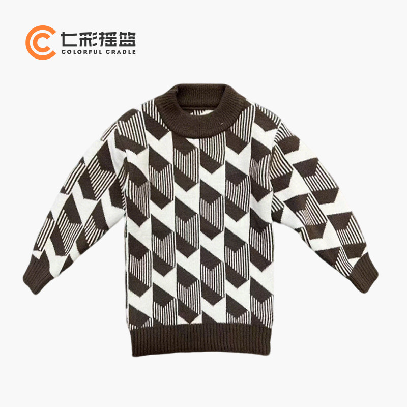 七彩摇篮儿童冬季复古几何图案毛衣男女圆领针织衫格纹潮流上衣,童装/婴儿装/亲子装,毛衣/针织衫,淘宝优惠券,粉丝福利购,淘宝优惠卷