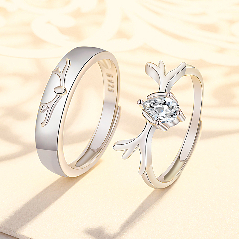 925纯银情侣戒指一对求婚开口男女对戒日韩简约网红饰品活口结婚