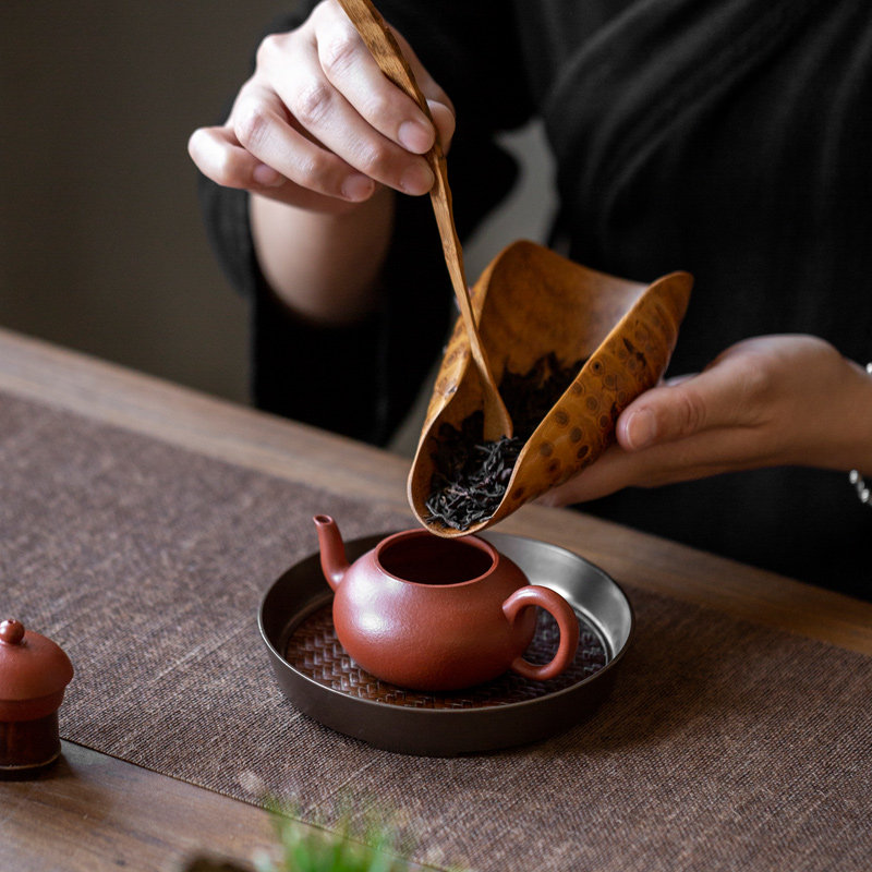 陶怡  茶则两件套天然老竹根 赏茶量茶手工挖磨 卷叶茶荷茶拨投茶