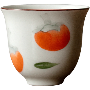 陶怡 中式清新手绘柿子茶杯 草木灰茶具柿柿如意单杯主人杯品茗杯