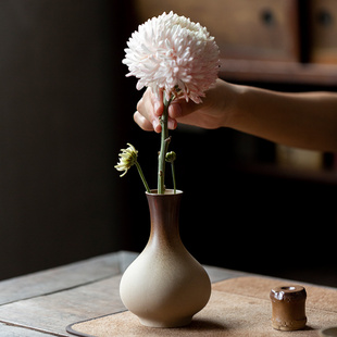 柴棕釉花插陶瓷花器茶具摆件水培陶艺复古手工小花瓶
