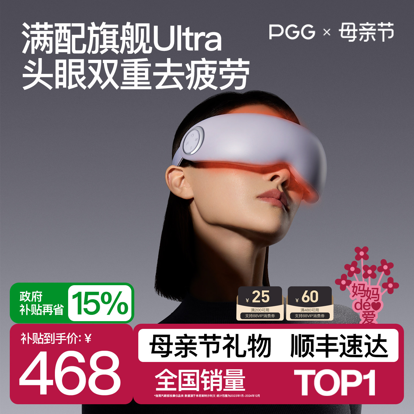 母亲节礼物PGG眼部按摩仪护眼仪缓解疲劳蒸汽眼罩雾化热敷E7Ultra