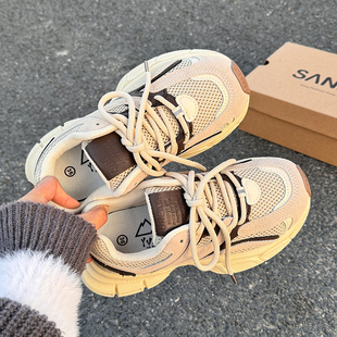 潮鞋厚底老爹鞋女2025新款春秋季网面透气轻便软底超轻休闲运动鞋