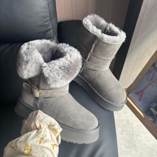 骑士靴皮毛一体厚底雪地靴女2025新款 冬加绒短筒靴子两穿保暖棉鞋