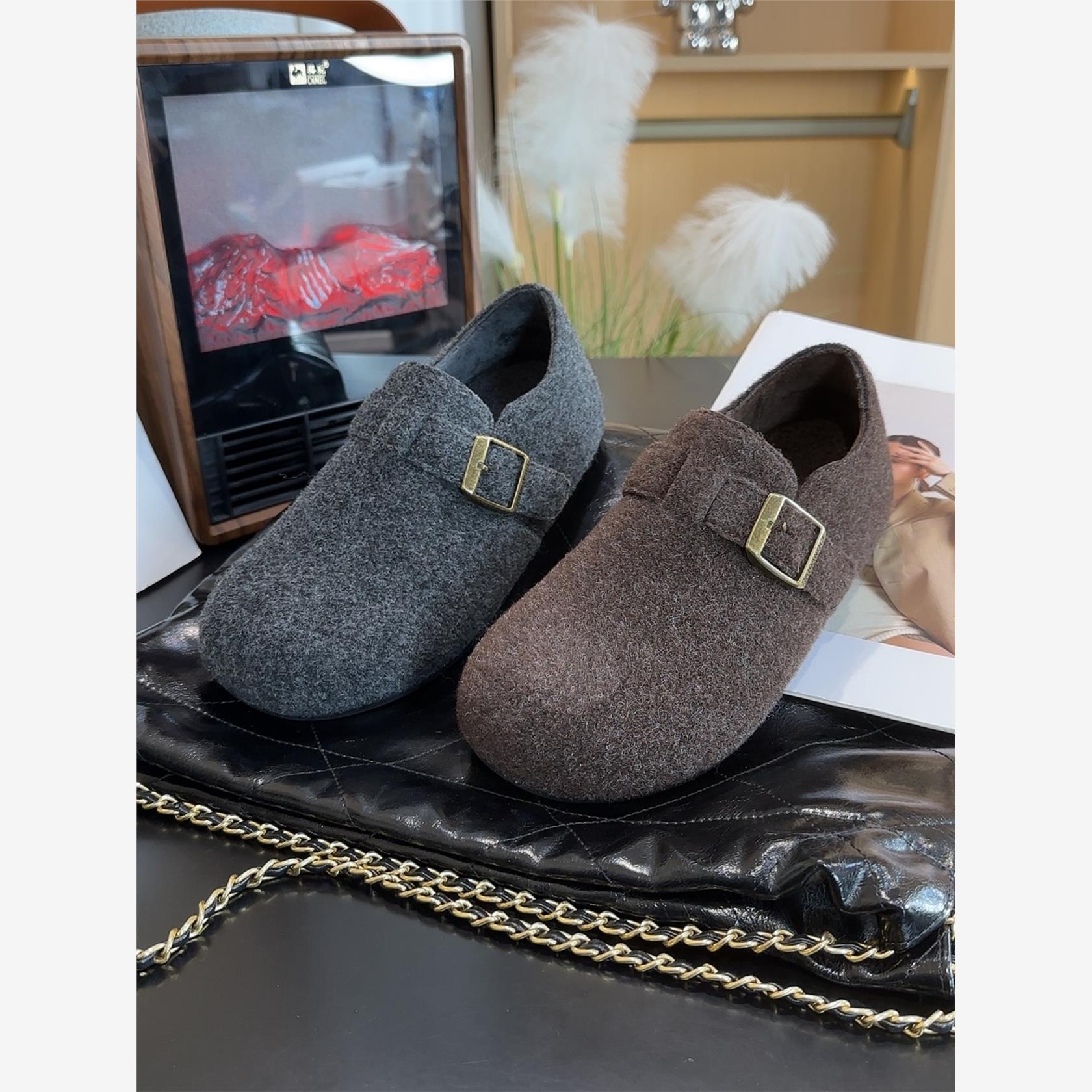 毛绒勃肯鞋女款加绒厚底