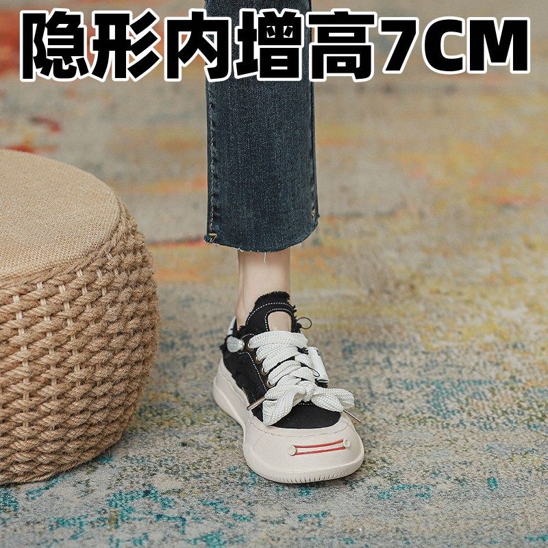 内增高小个子显高小码帆布鞋女2026新款檀健次同款开口笑乞丐鞋子