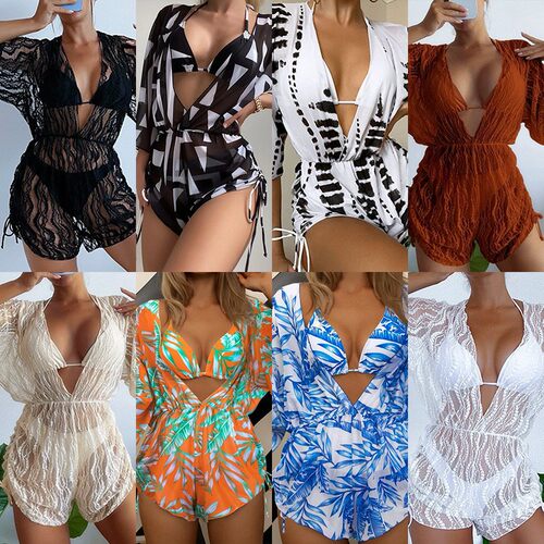 Cover-up two-piece swimsuit set比基尼罩衫防晒分体泳衣女套装