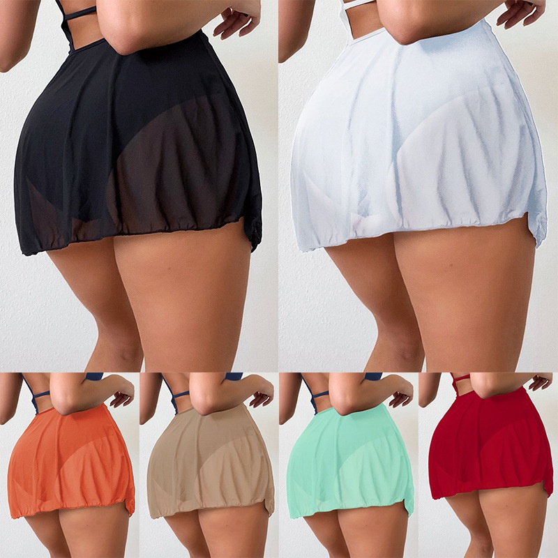 多色网纱高腰泳裙泳衣Multi-Color Mesh High-Waisted Swim Skirt