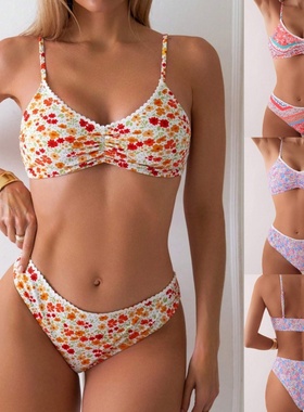 印花吊带比基尼性感分体泳装Printed Two-Piece Bikini Swimwear
