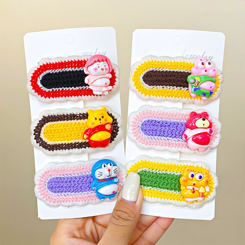 韩版卡通针织毛线bb夹甜美可爱小熊发夹侧边碎发夹发饰学生