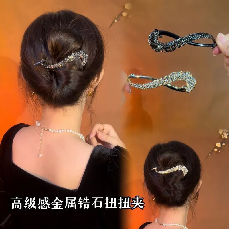 甜酷蓝色牛仔花感扭扭夹半扎发一字发夹女后脑勺盘发头饰发卡