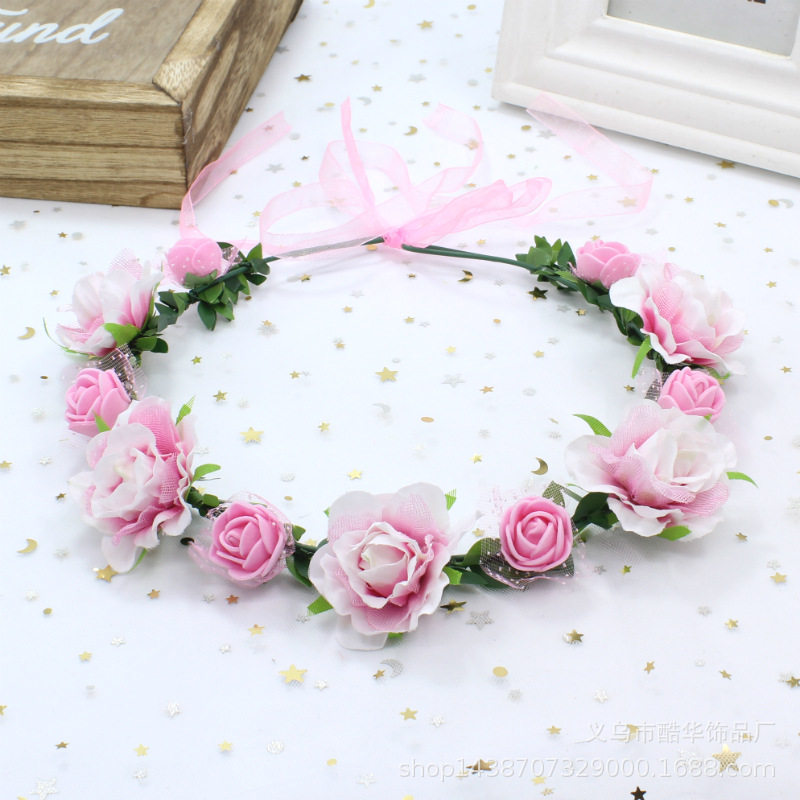 欧美新款手工花环头饰女新娘伴娘头花发箍海边度假写真花环头箍女