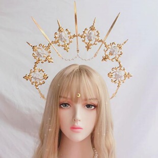 跨境lolita圣母阿波罗光环教皇冠头饰洛丽塔夸张天使拍照道具